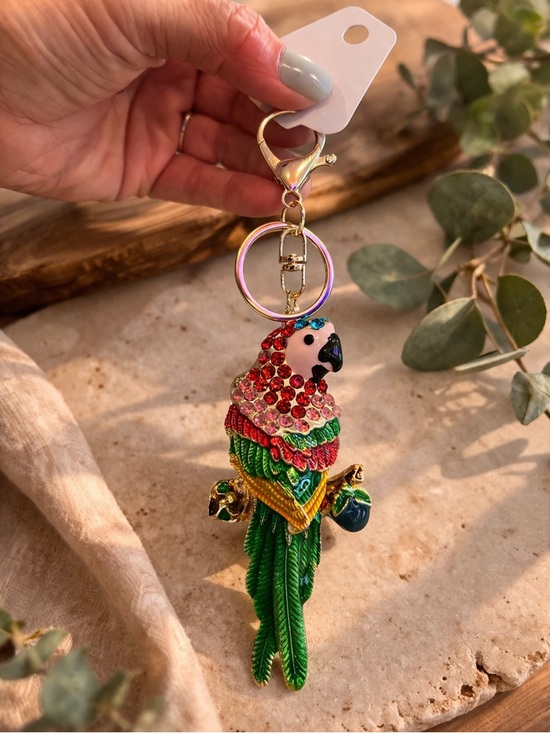Accessories - Green Multi-Color Parrot Keychain/bag charm with Rhinestones NWT